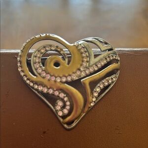 Chico's Silver and Gold Tone Heart Brooch with Swirl Detail